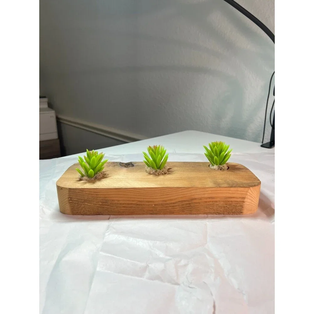 Handemade wood piece with faux succulents